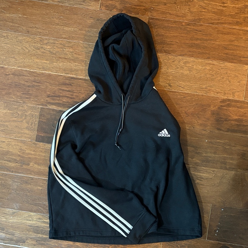 Adidas Women’s Black Hoodie with White Stripes